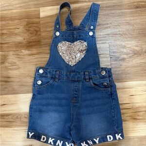 DKNY Kids Denim Overalls with Gold Heart